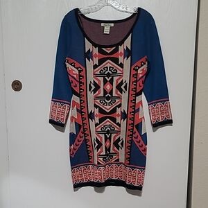 Flying tomatoe bodycon tribal pattern scoop neck sweater dress small knit